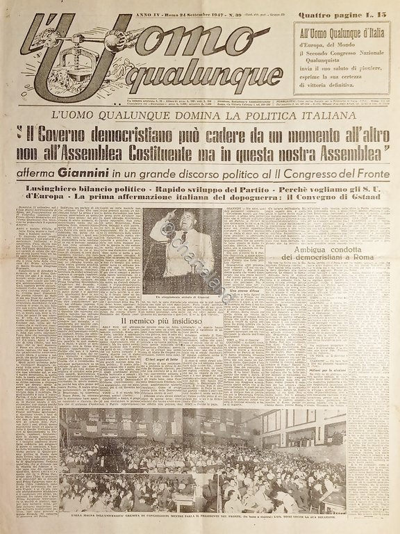 Giornale di G. Giannini - L'Uomo qualunque N. 39 - …