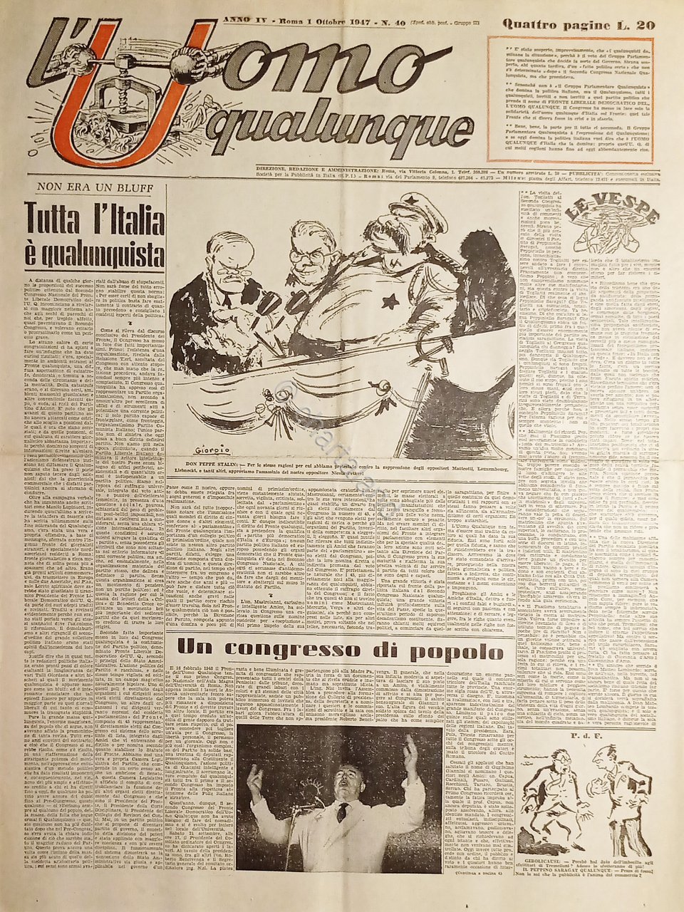 Giornale di G. Giannini - L'Uomo qualunque N. 40 - …