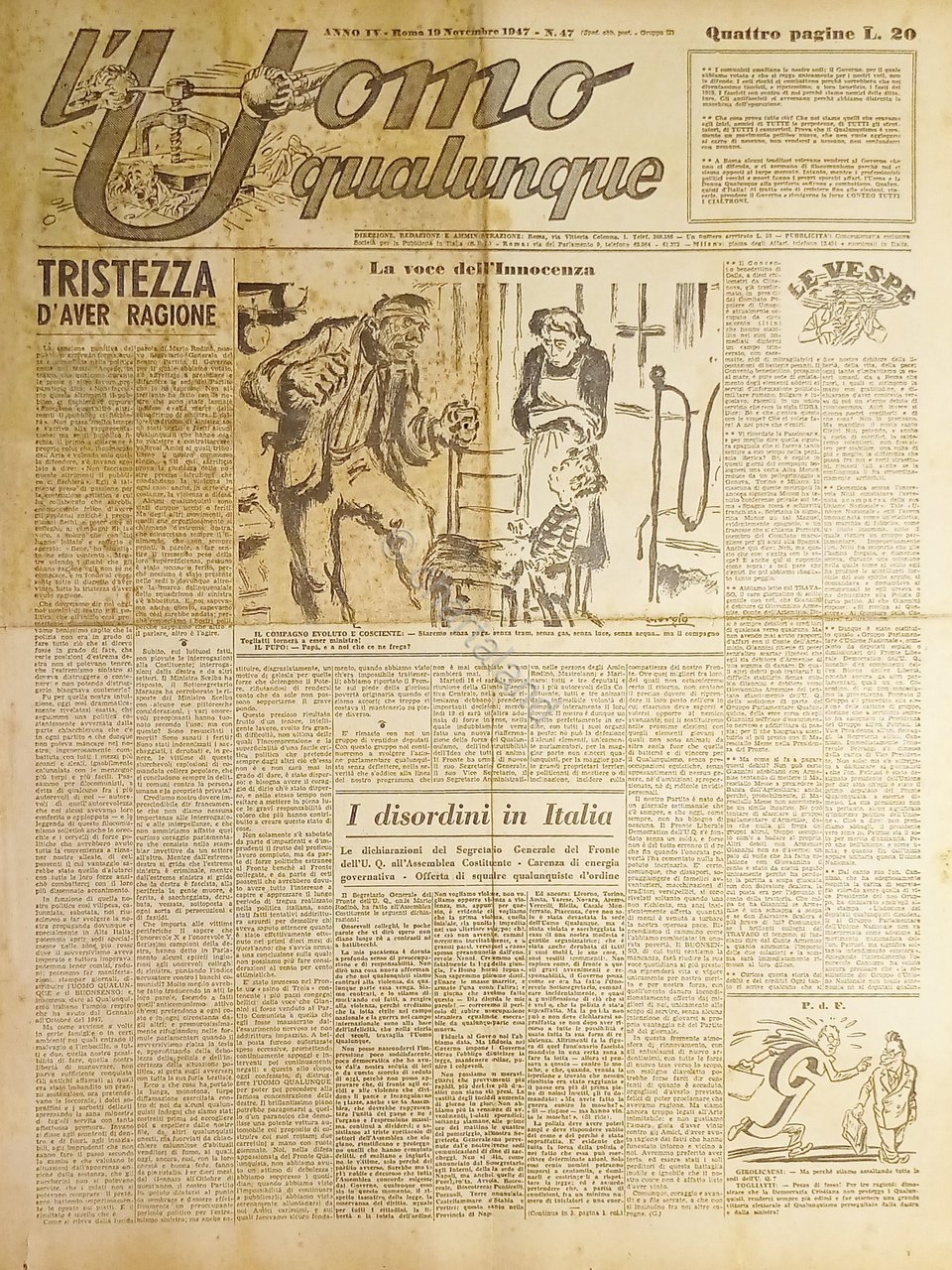 Giornale di G. Giannini - L'Uomo qualunque N. 47 - …