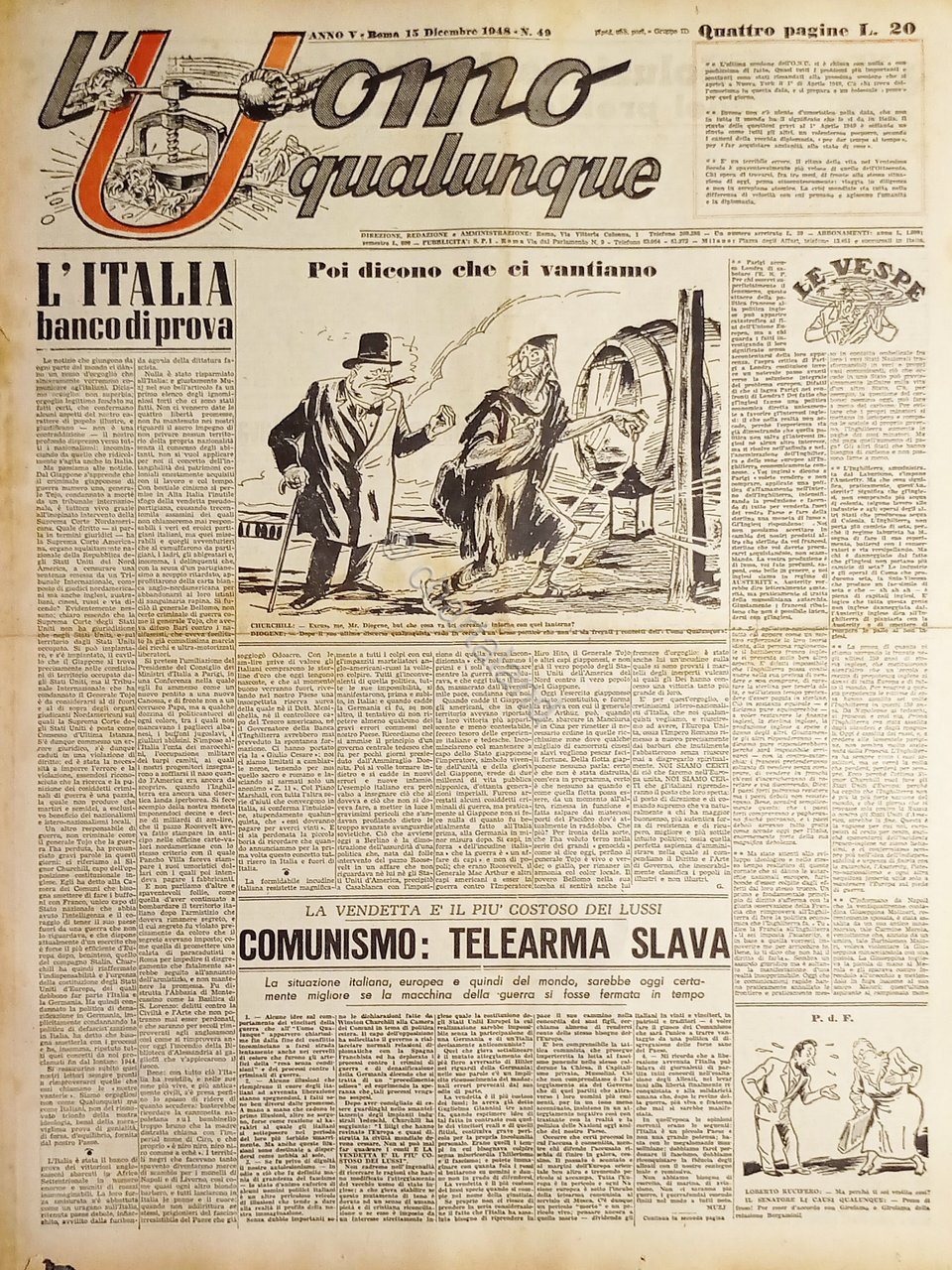 Giornale di G. Giannini - L'Uomo qualunque N. 49 - …