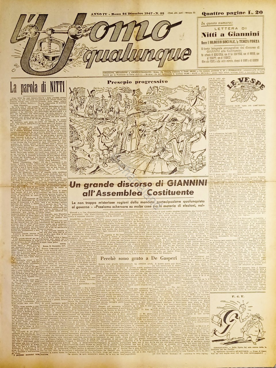 Giornale di G. Giannini - L'Uomo qualunque N. 52 - …