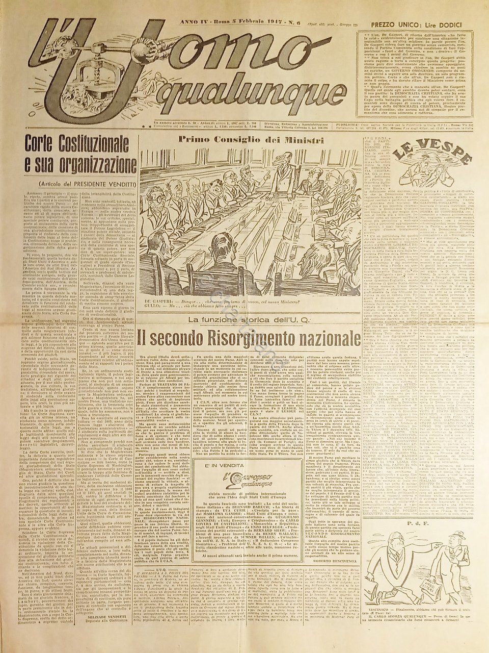 Giornale di G. Giannini - L'Uomo qualunque N. 6 - …