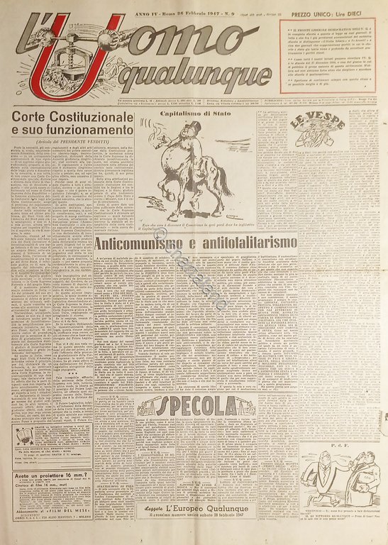 Giornale di G. Giannini - L'Uomo qualunque N. 9 - …