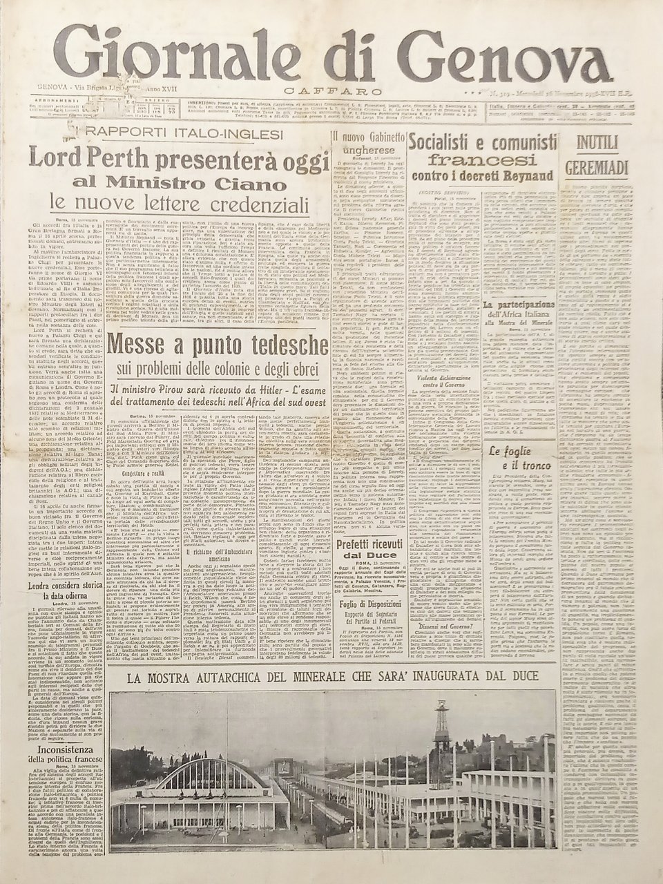 Giornale di Genova Caffaro N. 319 - Lord Perth presenterà … | Immagine principale