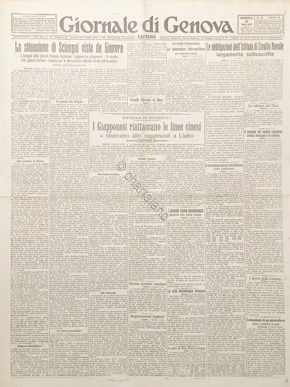 Giornale di Genova Caffaro N. 57 La situazione di Shanghai …