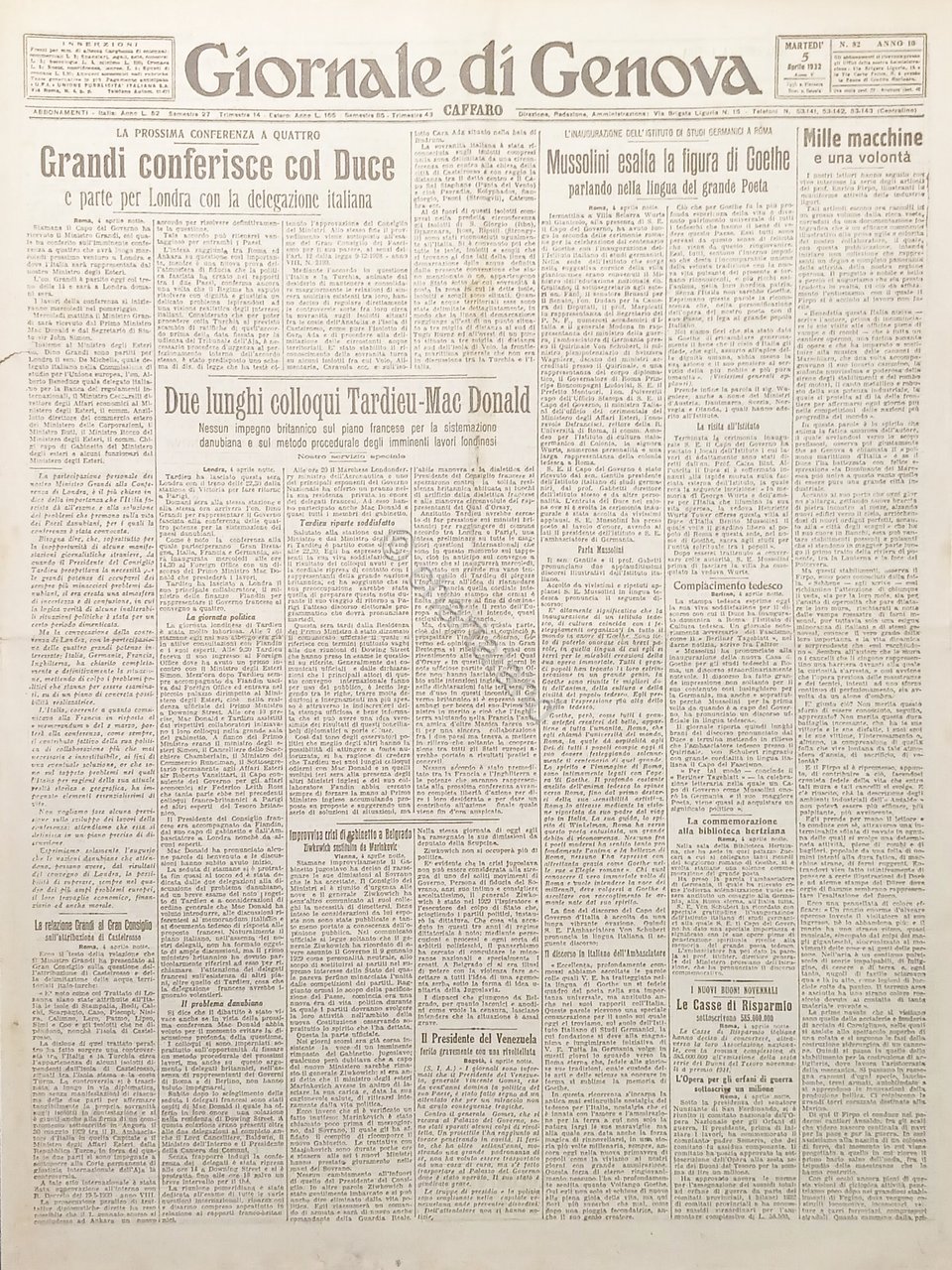 Giornale di Genova Caffaro N. 82 - Grandi conferisce col …