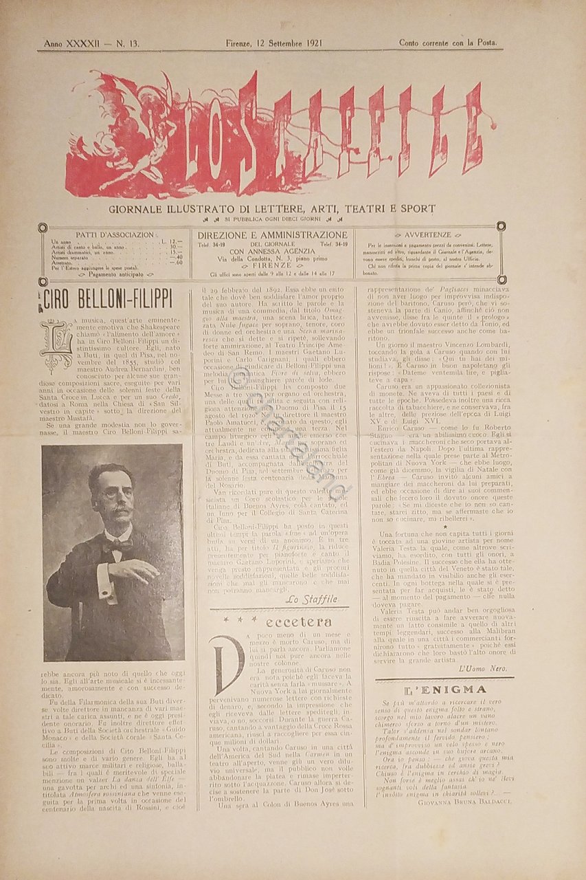 Giornale di Teatri Lettere e Arti - Lo Staffile N. … | Immagine principale