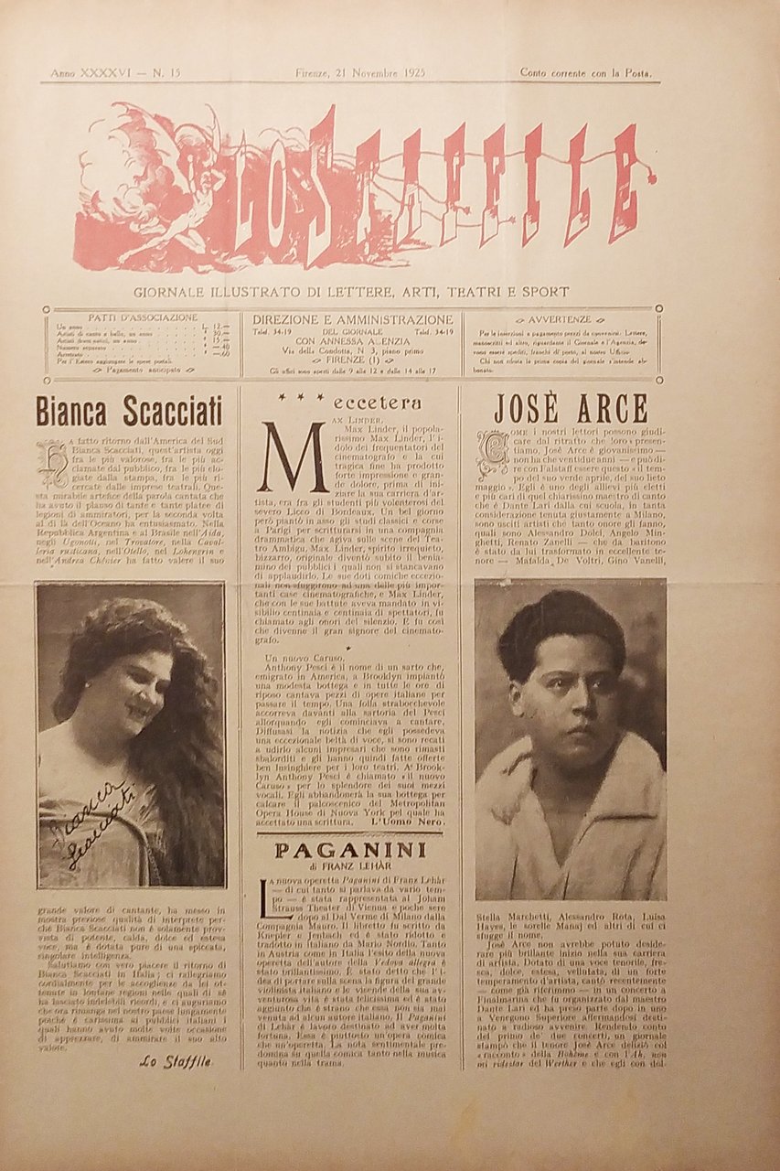 Giornale di Teatri Lettere e Arti - Lo Staffile N. … | Immagine principale