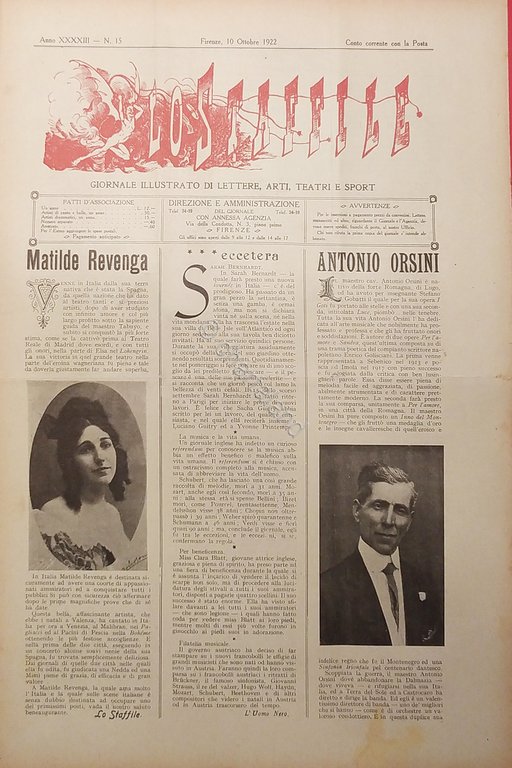Giornale di Teatri Lettere e Arti - Lo Staffile N. 15 - Matilde Revenga - 1922