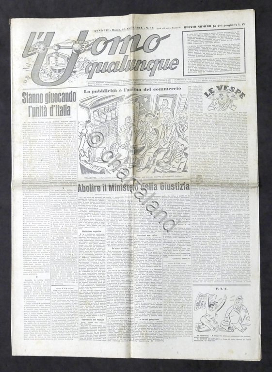 Giornale G. Gianinni - L'Uomo qualunque N. 15 - 1946