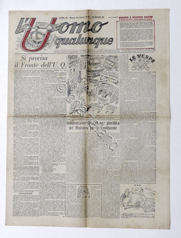 Giornale G. Gianinni - L'Uomo qualunque N. 28 - 1945
