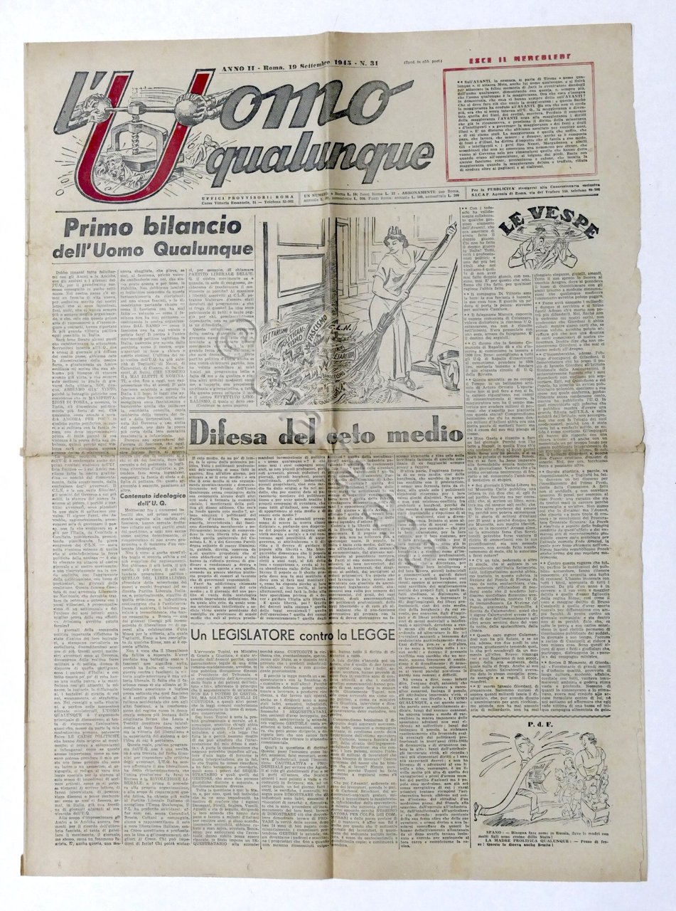 Giornale G. Gianinni - L'Uomo qualunque N. 31 - 1945