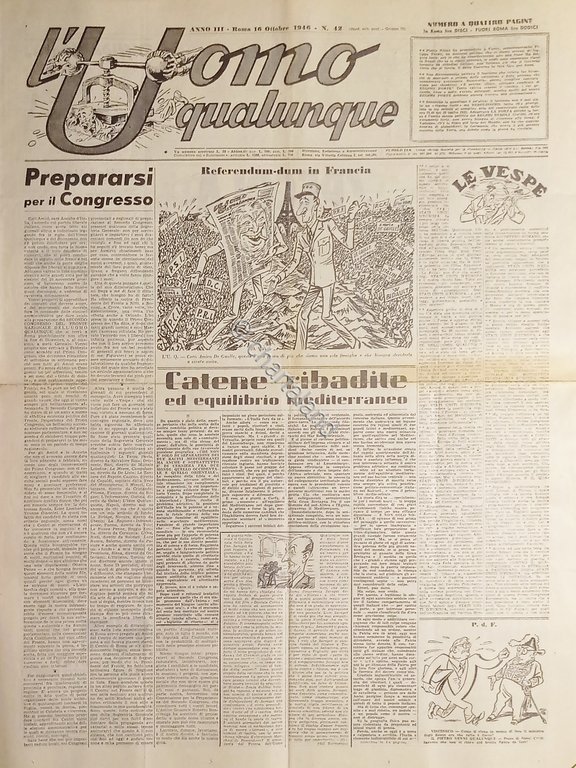 Giornale G. Giannini - L'Uomo qualunque N. 42 - Referendum …