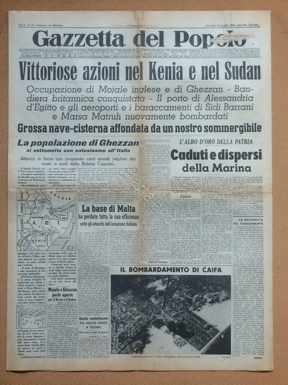 Giornale Gazzetta del Popolo 1940 n. 172 | Immagine principale