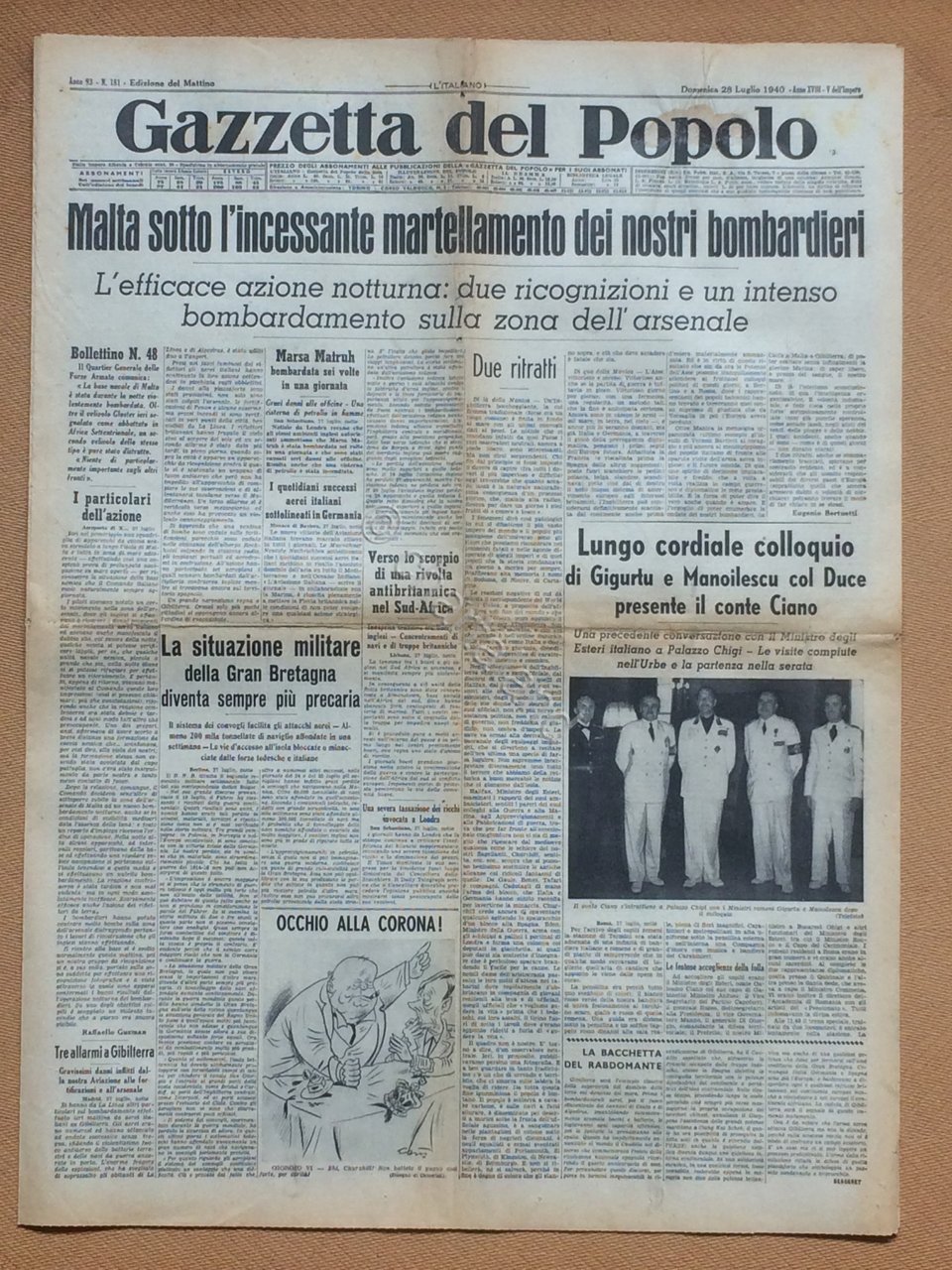 Giornale Gazzetta del Popolo 1940 n. 181 | Immagine principale