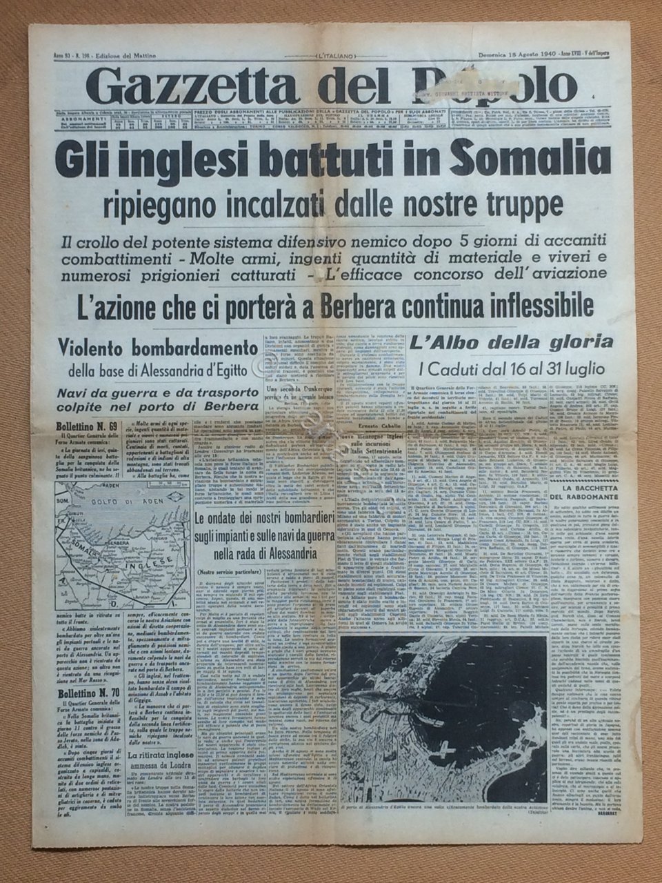Giornale Gazzetta del Popolo 1940 n. 198 | Immagine principale