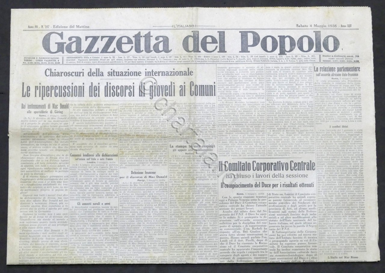 Giornale Gazzetta del Popolo N. 107 - Chiaroscuri situazione internazionale …