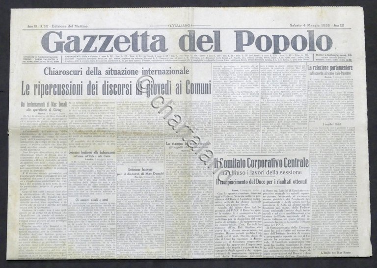 Giornale Gazzetta del Popolo N. 107 - Chiaroscuri situazione internazionale …