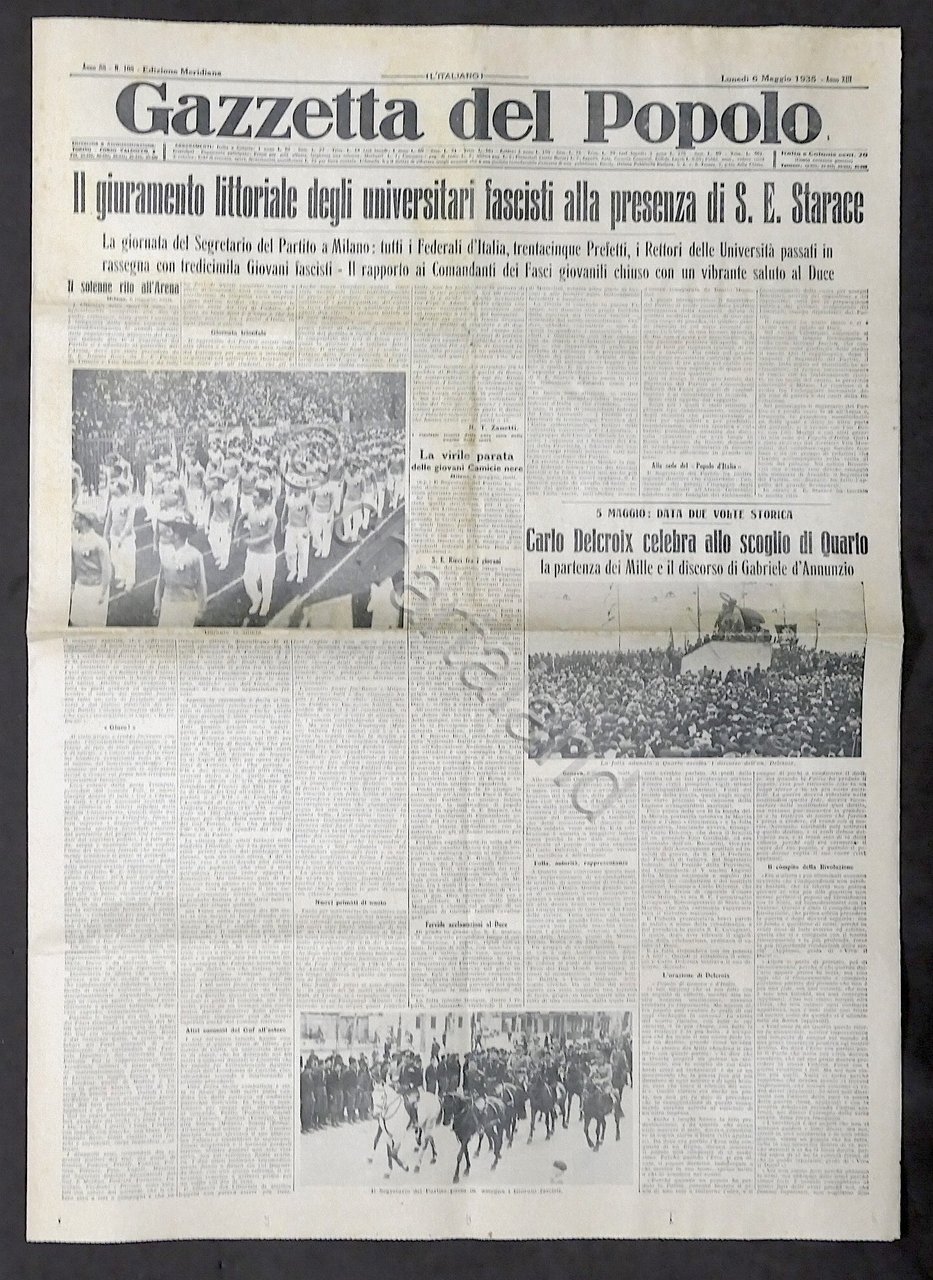 Giornale Gazzetta del Popolo N. 108 Merid. Giuramento universitari fascisti …