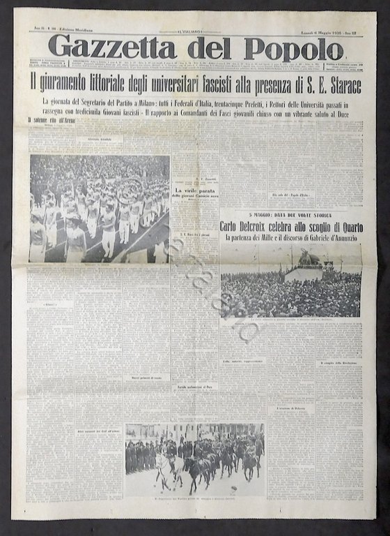 Giornale Gazzetta del Popolo N. 108 Merid. Giuramento universitari fascisti 1935