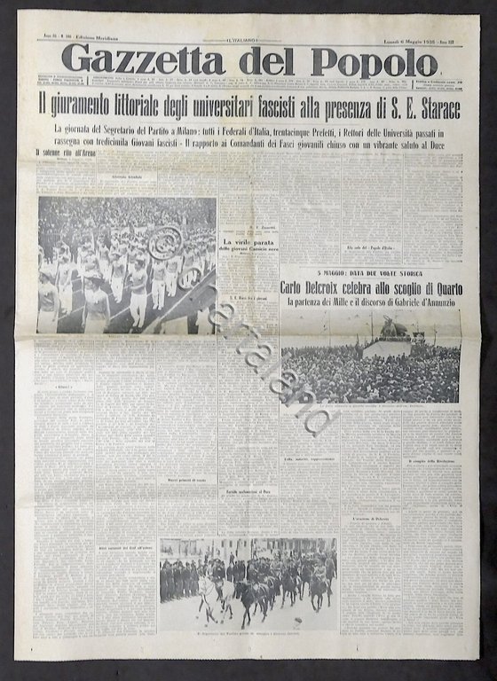 Giornale Gazzetta del Popolo N. 108 Merid. Giuramento universitari fascisti …