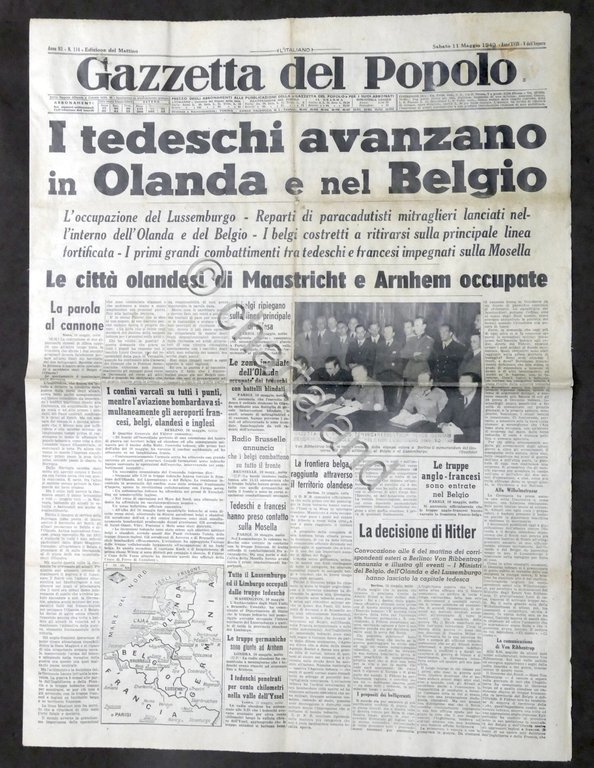 Giornale Gazzetta del Popolo N. 114 Tedesci avanzano in Olanda …