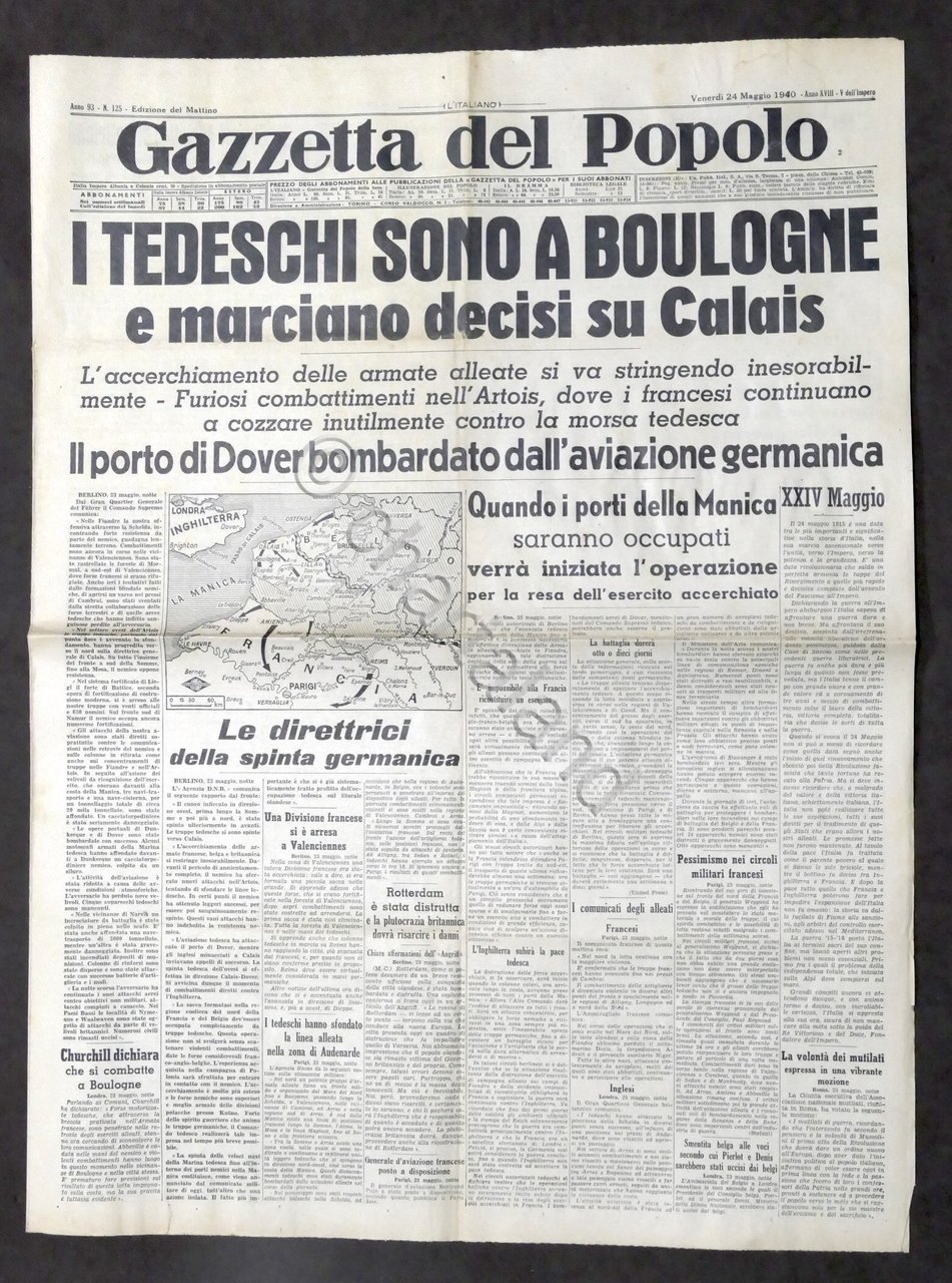 Giornale Gazzetta del Popolo N.125 Tedeschi a Boulogne e marciano …