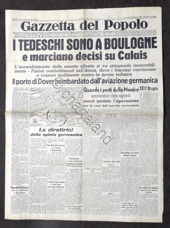 Giornale Gazzetta del Popolo N.125 Tedeschi a Boulogne e marciano …