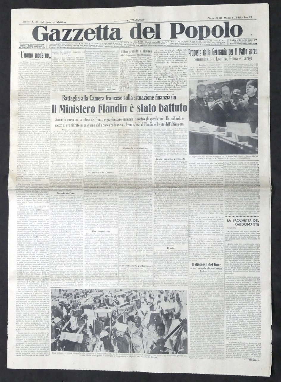 Giornale Gazzetta del Popolo N. 130 - Il Ministero Flandin …