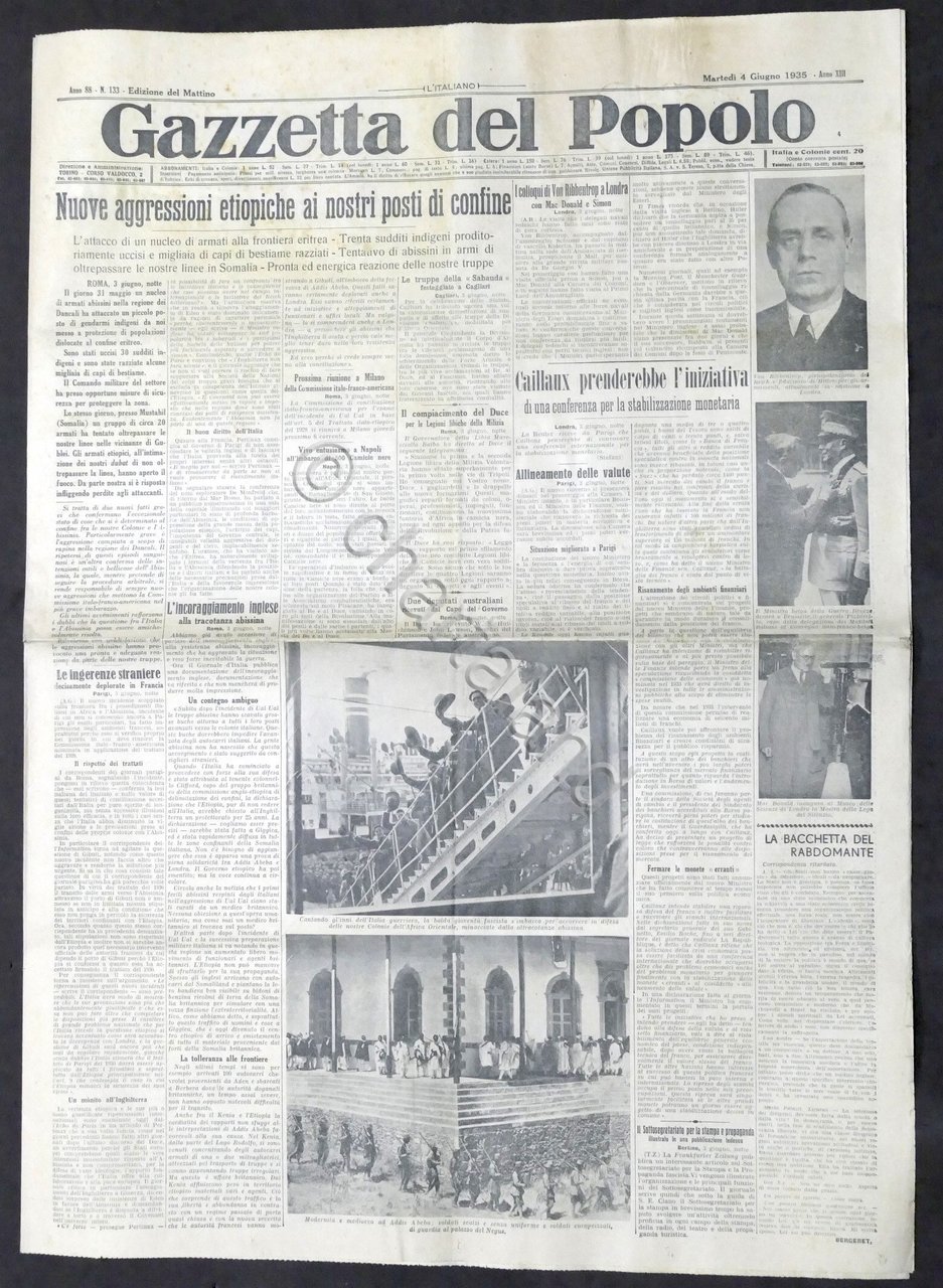 Giornale Gazzetta del Popolo N. 133 - Nuove aggressioni etiopiche …