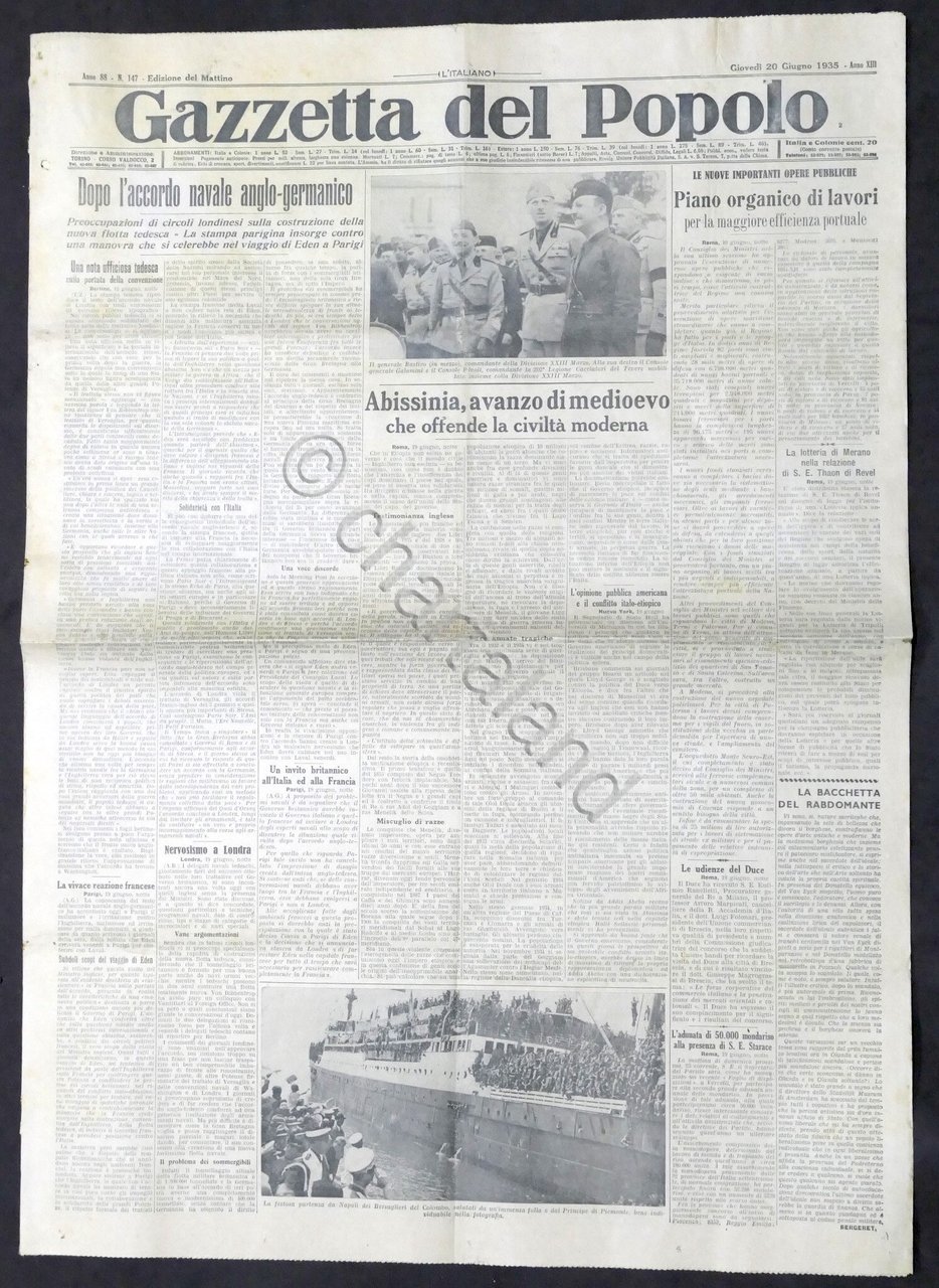 Giornale Gazzetta del Popolo N. 147 Dopo l'accordo navale anglo …