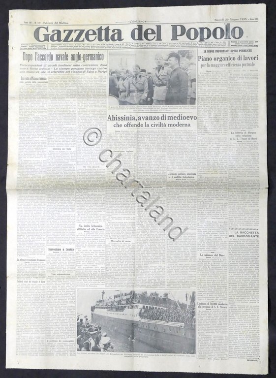 Giornale Gazzetta del Popolo N. 147 Dopo l'accordo navale anglo …