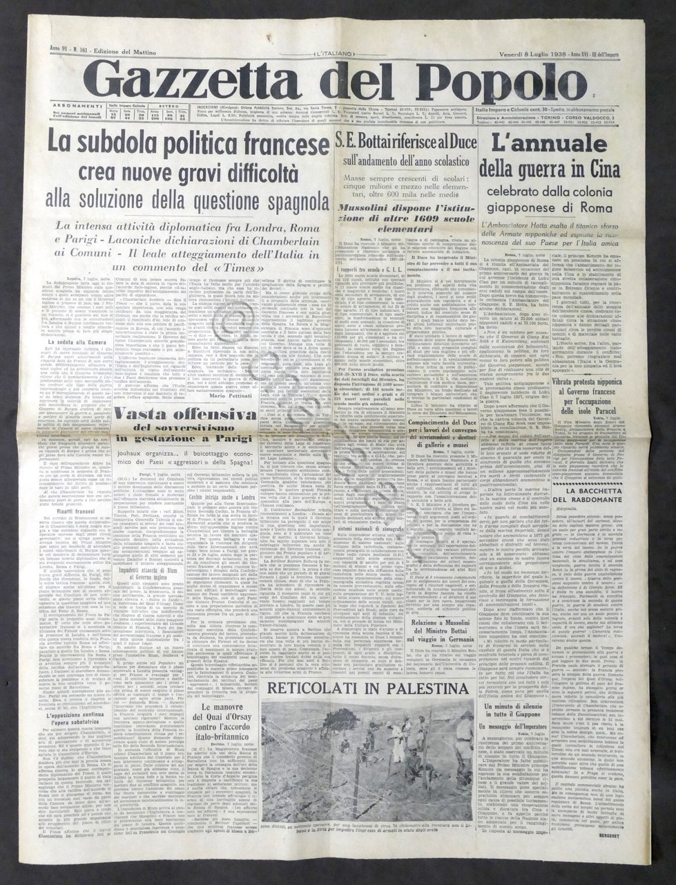 Giornale Gazzetta del Popolo N. 161 - L'annuale della guerra …