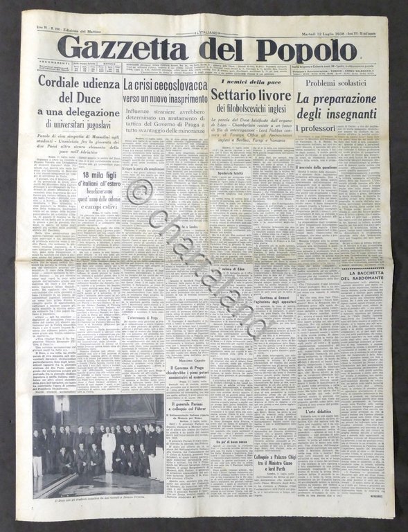 Giornale Gazzetta del Popolo N. 164 Cordiale udienza del Duce …