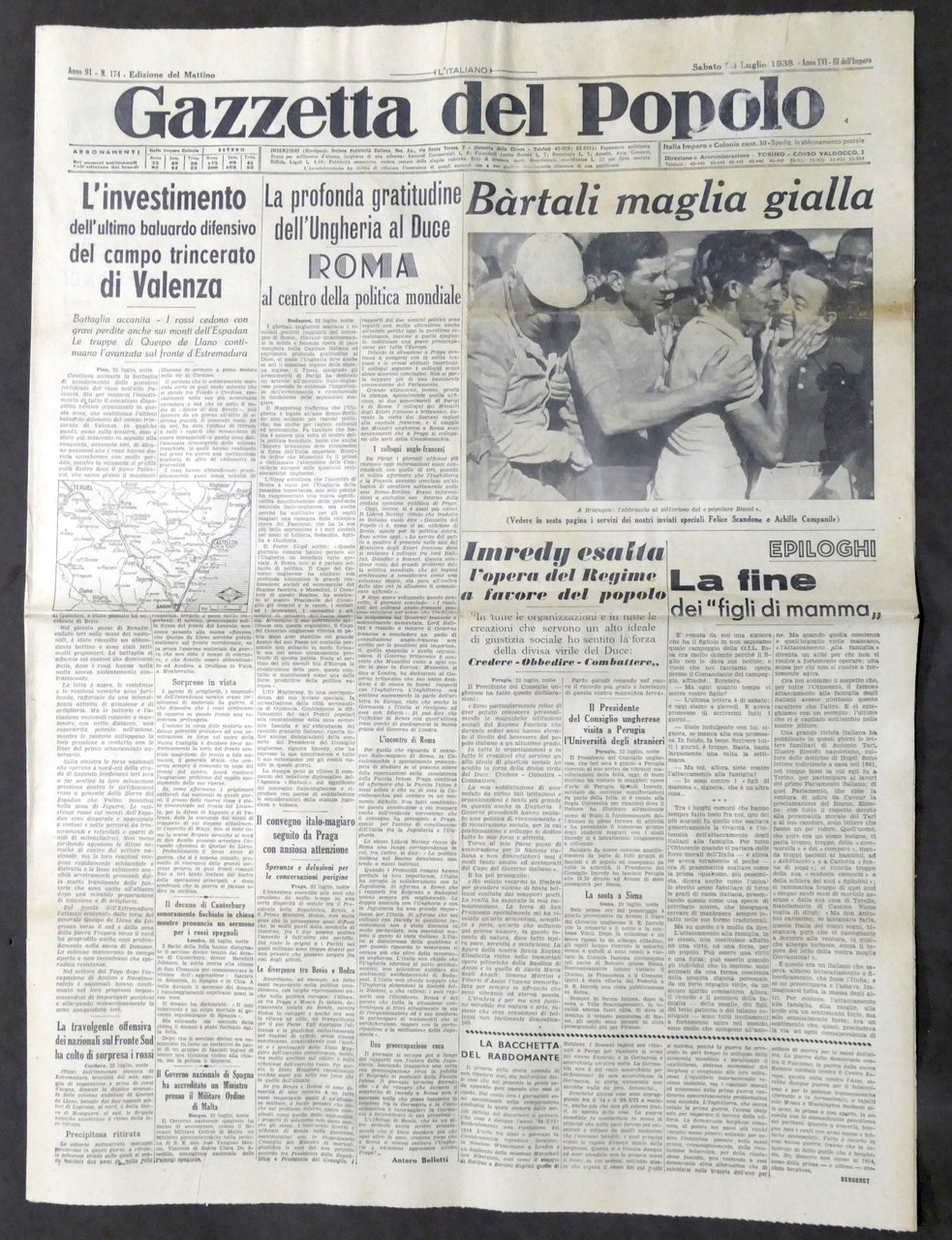 Giornale Gazzetta del Popolo N. 174 - Bàrtali maglia gialla …