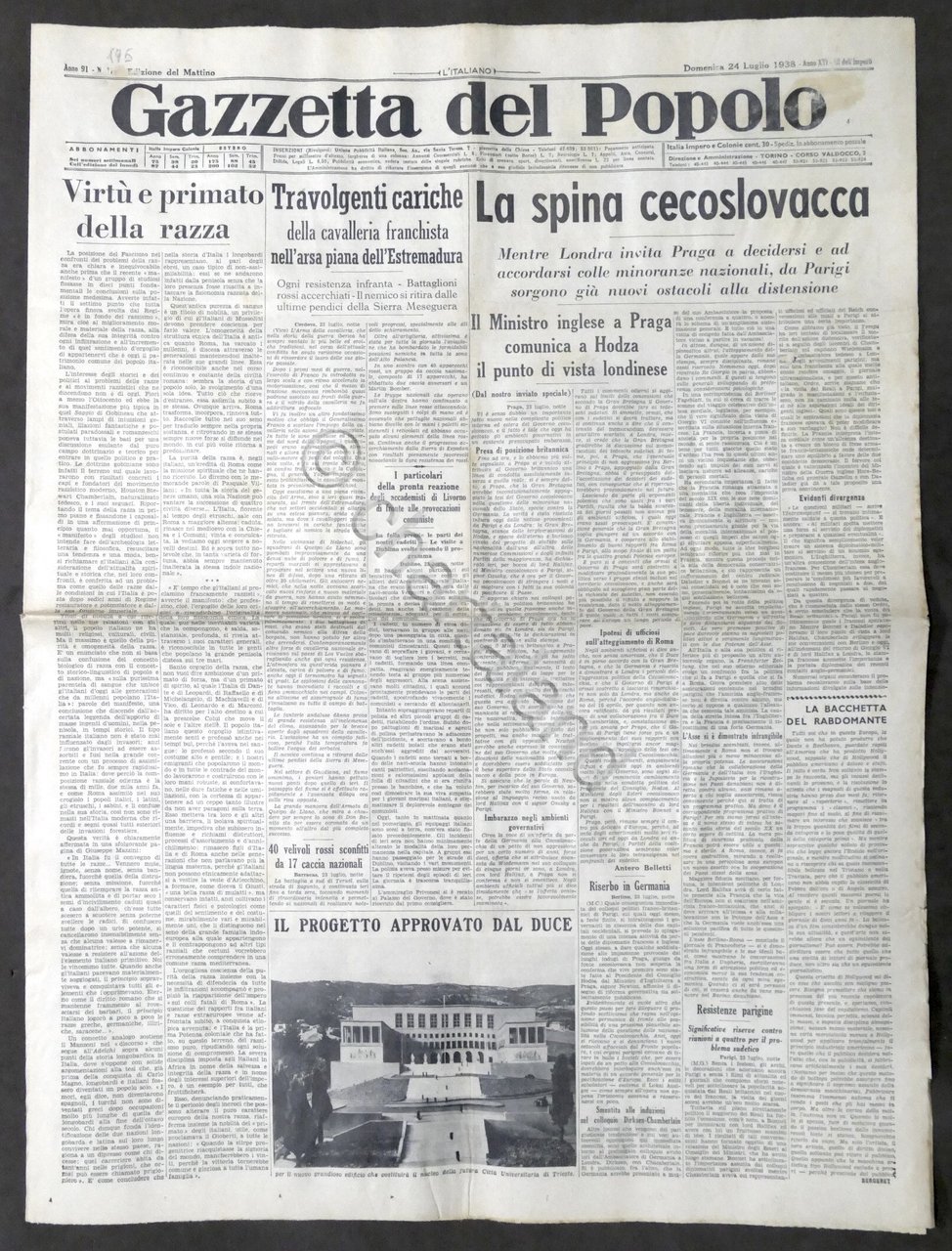 Giornale Gazzetta del Popolo N. 175 - La spina cecoslovacca …