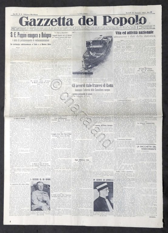 Giornale Gazzetta del Popolo N. 18 Mer. S. E. Puppini …