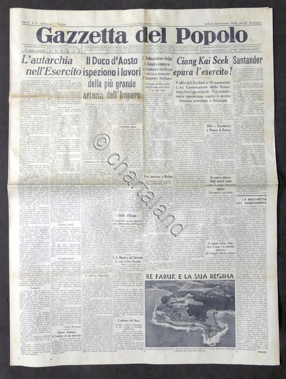 Giornale Gazzetta del Popolo N. 19 - Il Duca d'Aosta …