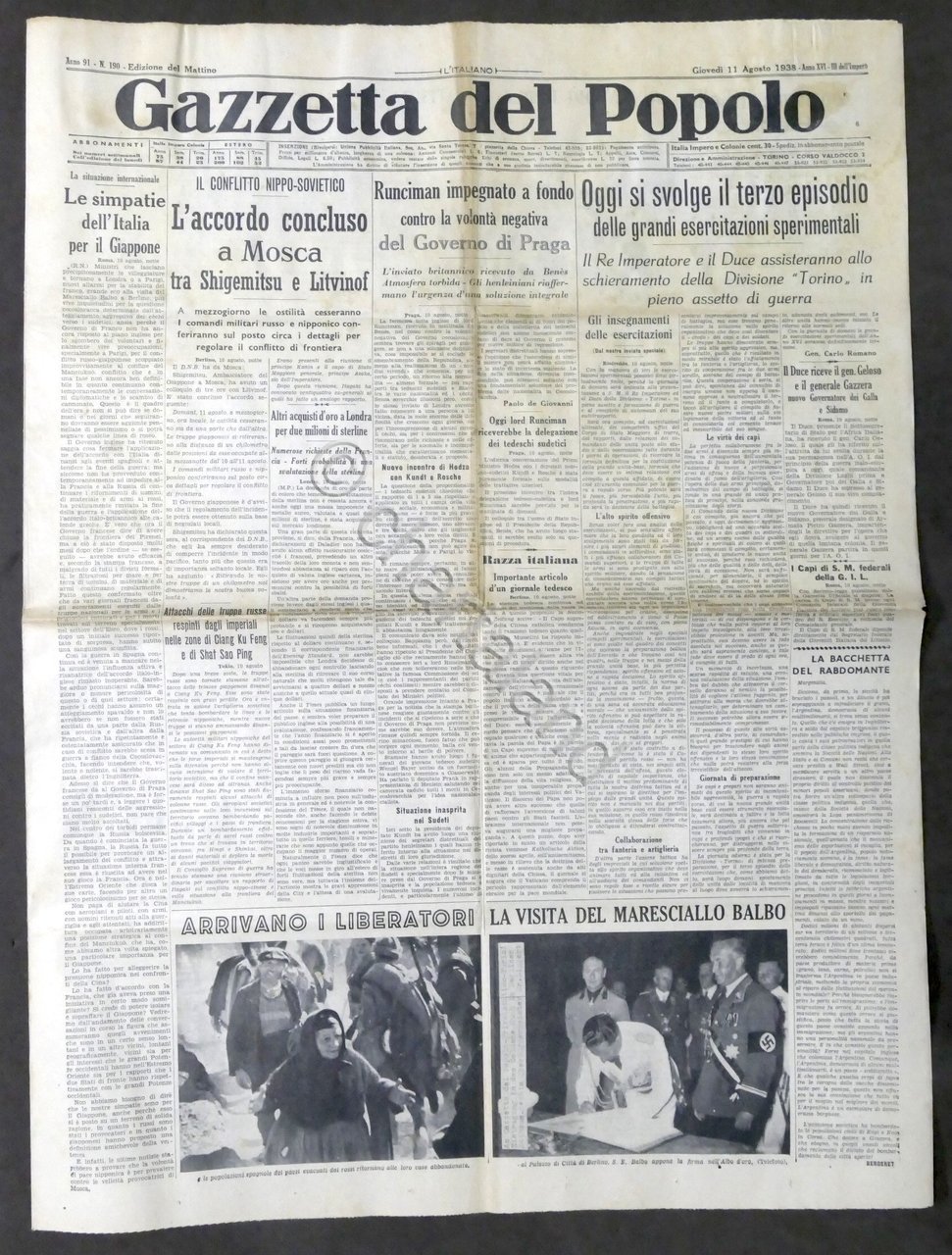 Giornale Gazzetta del Popolo N. 190 - L'accordo concluso a …