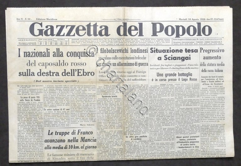 Giornale Gazzetta del Popolo N. 193 Merid. - Situazione tesa …