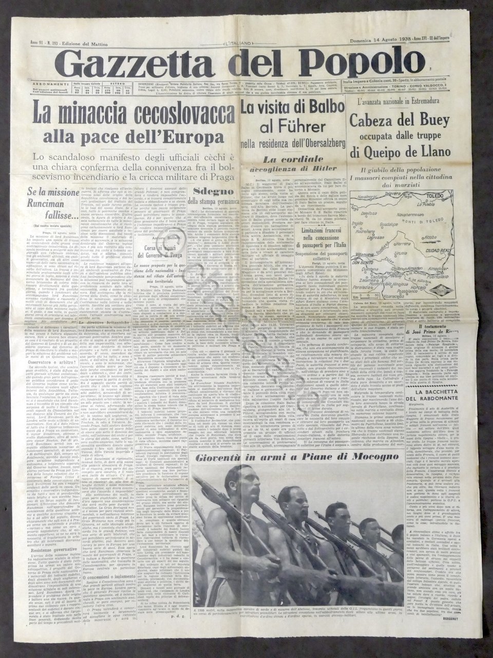 Giornale Gazzetta del Popolo N. 193 Minaccia cecoslovacca alla pace …