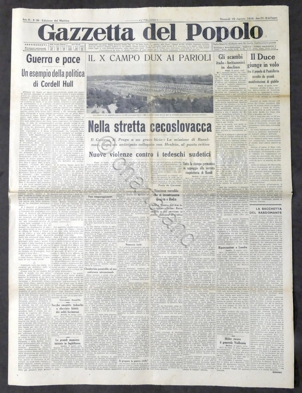 Giornale Gazzetta del Popolo N. 196 - Nella stretta cecoslovacca …