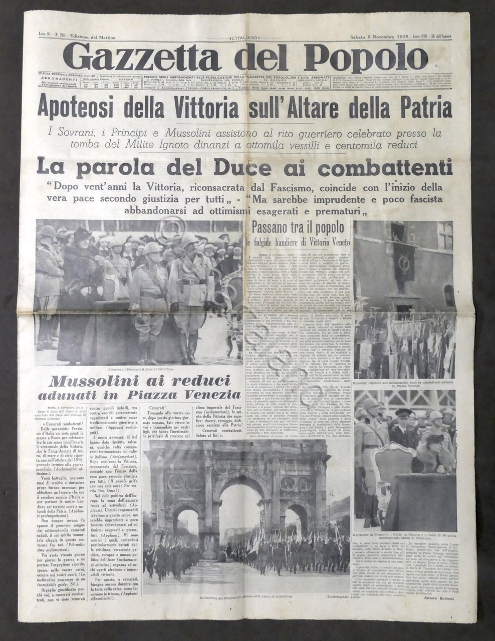 Giornale Gazzetta del Popolo N. 263 - Apoteosi Vittoria Altare …