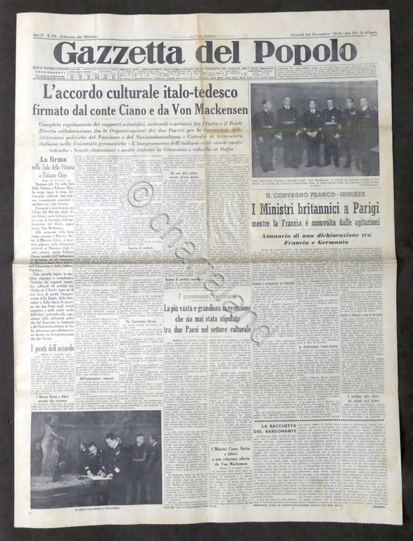 Giornale Gazzetta del Popolo N. 279 - L'accordo culturale italo … | Immagine Gallery 1