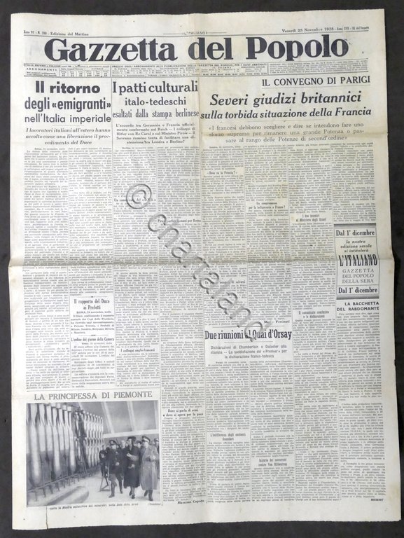 Giornale Gazzetta del Popolo N. 280 - I patti culturale …