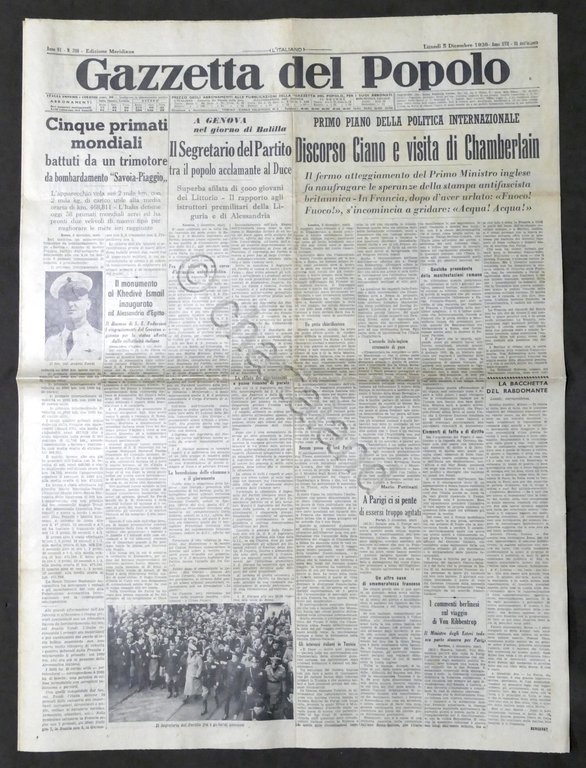 Giornale Gazzetta del Popolo N. 288 Discorso Ciano e visita … | Immagine Gallery 1