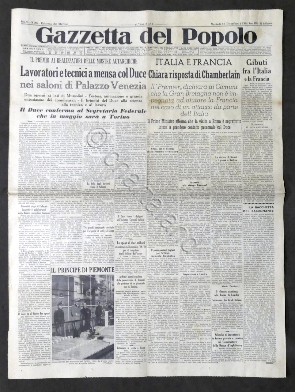 Giornale Gazzetta del Popolo N. 295 - Chiara risposta di …