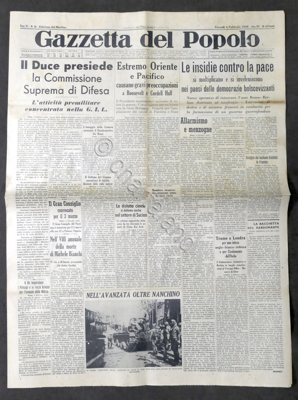 Giornale Gazzetta del Popolo N. 30 - Duce presiede la …