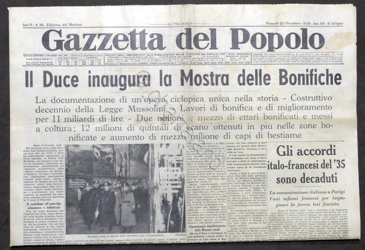 Giornale Gazzetta del Popolo N. 304 - Duce inaugura Mostra …