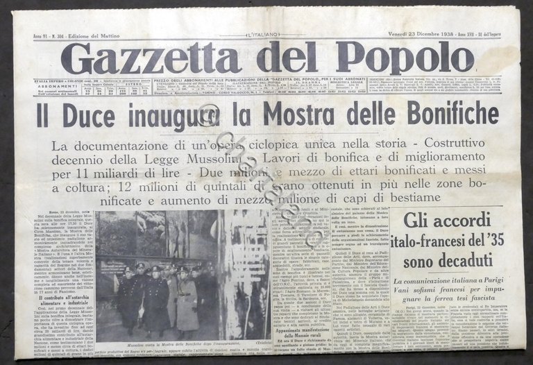 Giornale Gazzetta del Popolo N. 304 - Duce inaugura Mostra …